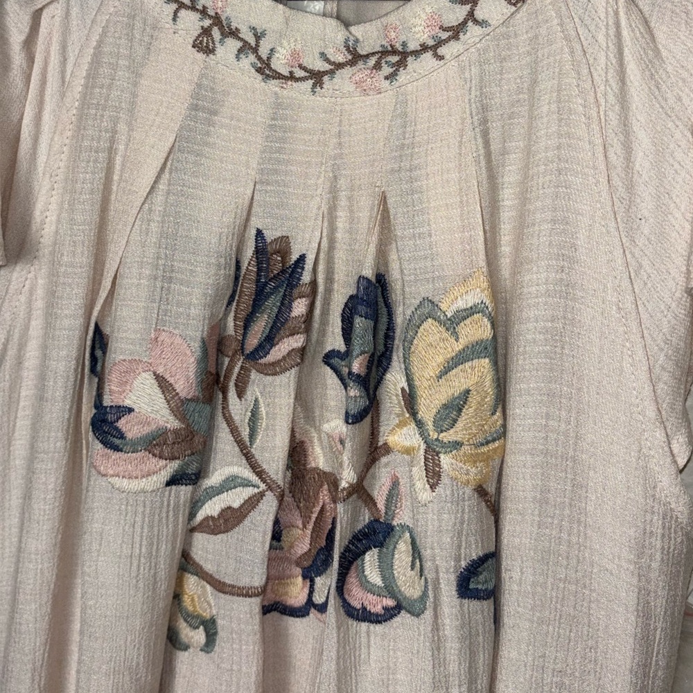 Moon River Floral Embroidery Lace Trim Midi Dress Woman's Small Cream Multicolor - Picture 7 of 16